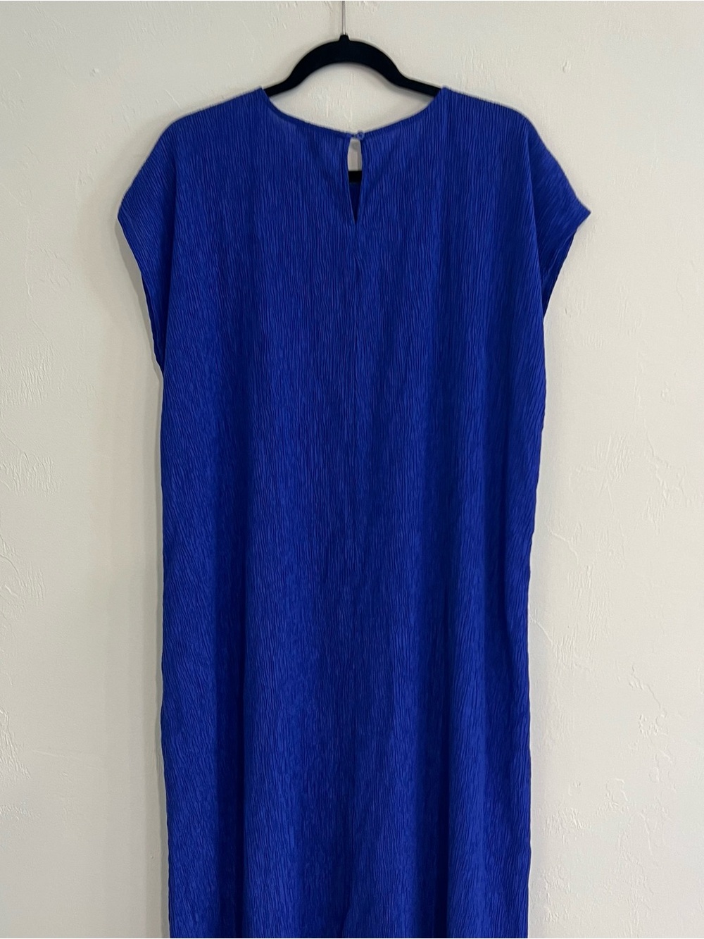 Eileen Fisher Woven Plisse Round Neck Dress Cobalt Blue Size Large Lagenlook - Picture 3 of 6